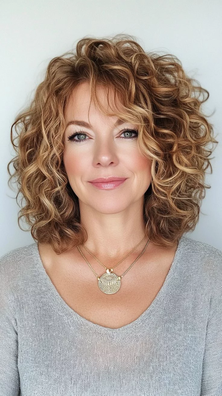 Coupe courte bouclée moderne pour femme de 50 ans avec volume naturel