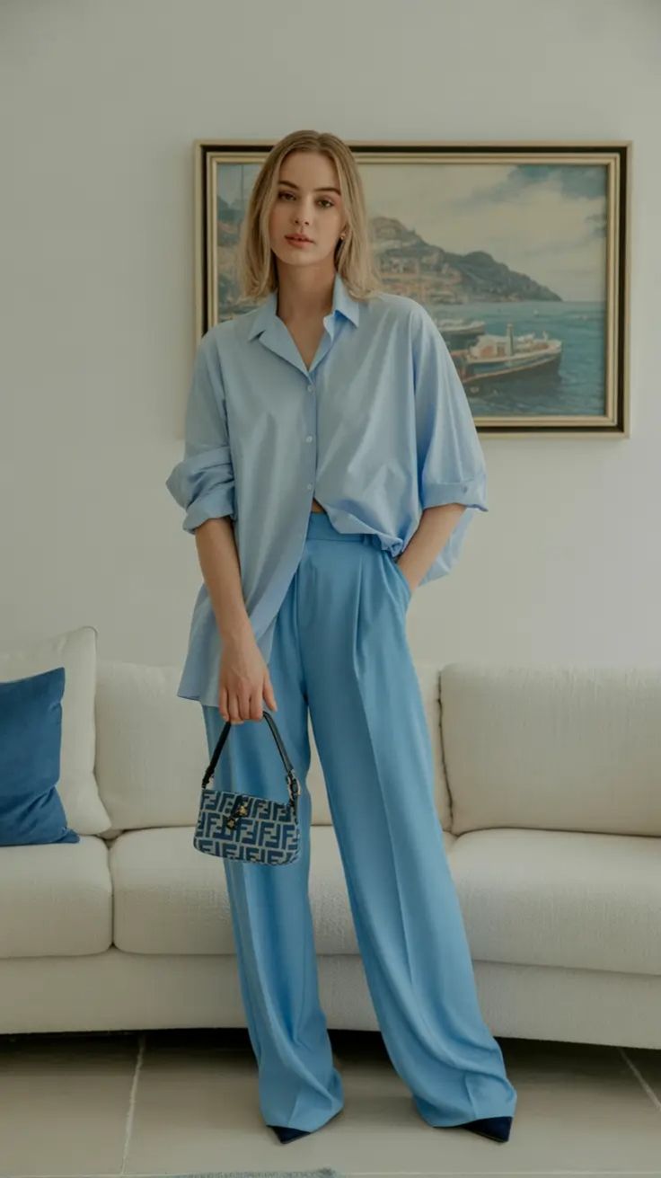 Look décontracté bleu glacier pour le printemps