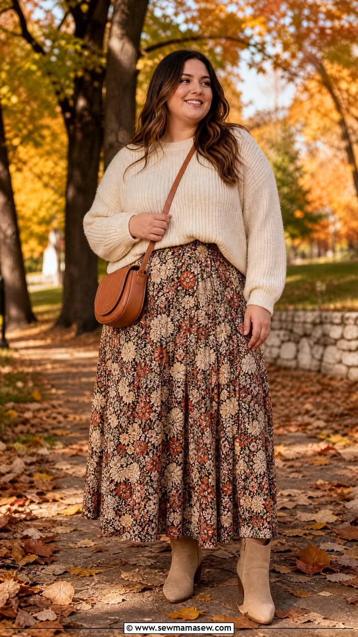 Pull col roulé marron avec pantalon large
