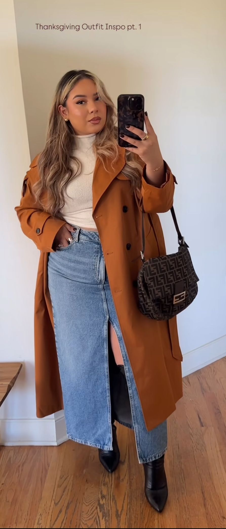 Pull chunky beige avec pantalon large marron